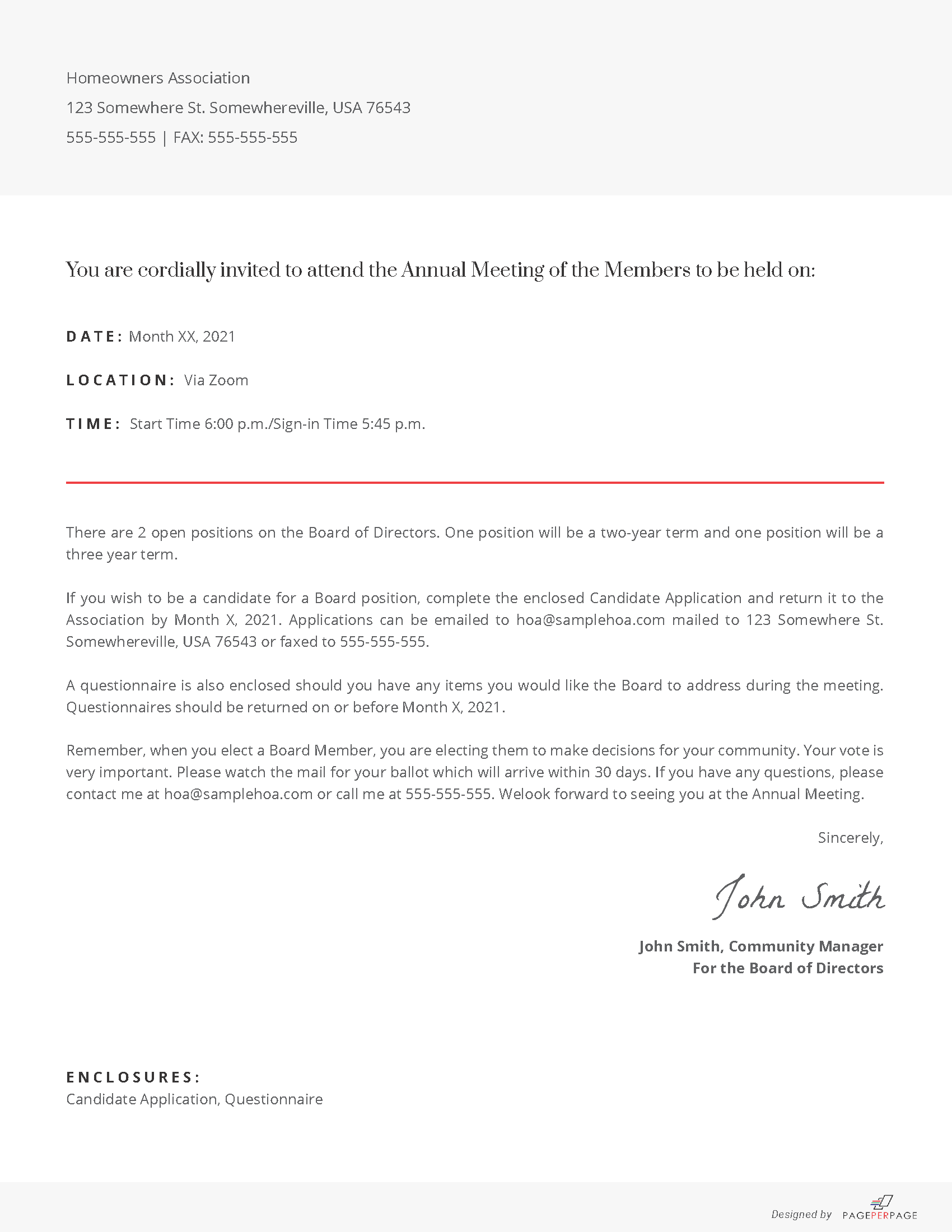 Free HOA Meeting Notice Template Page Per Page