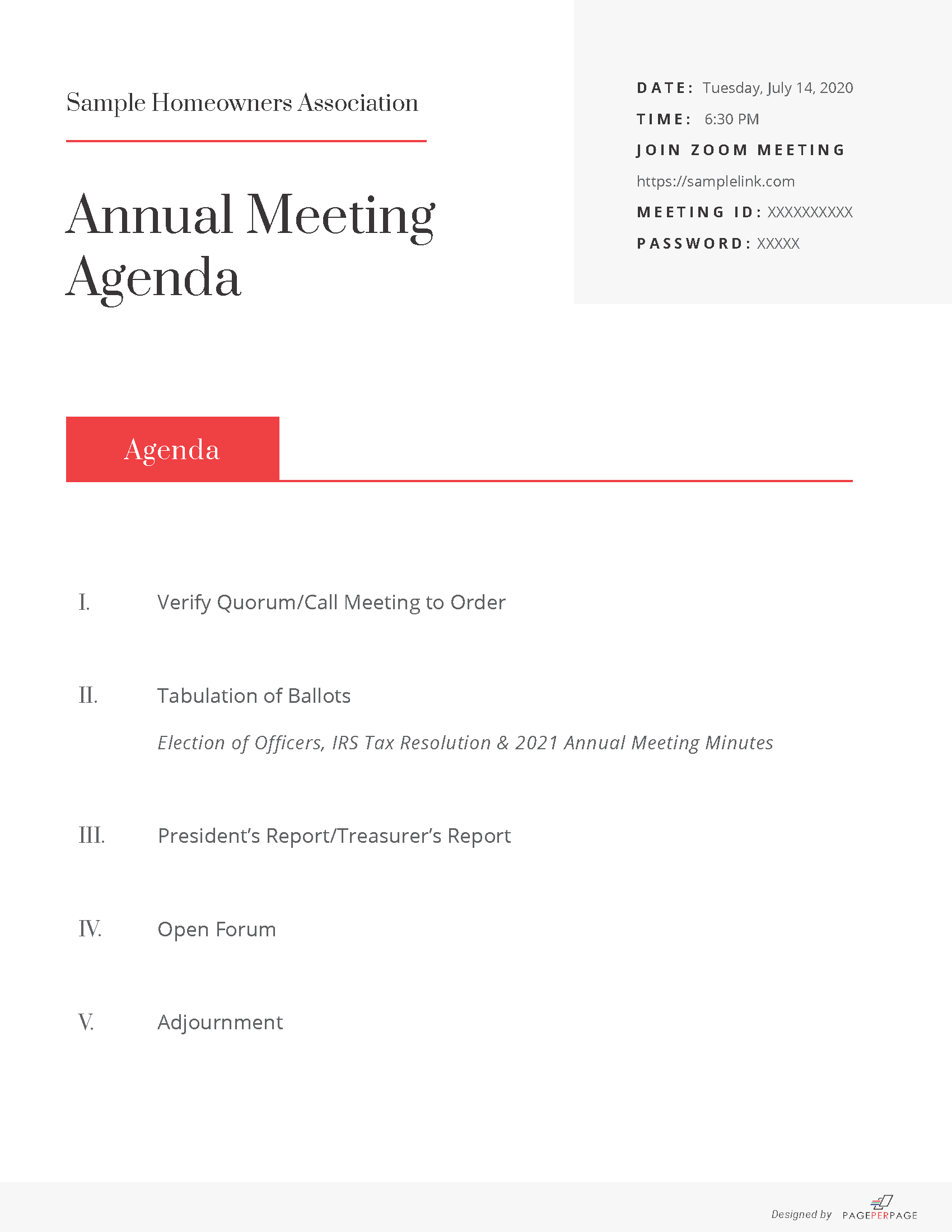 free hoa annual meeting agenda template