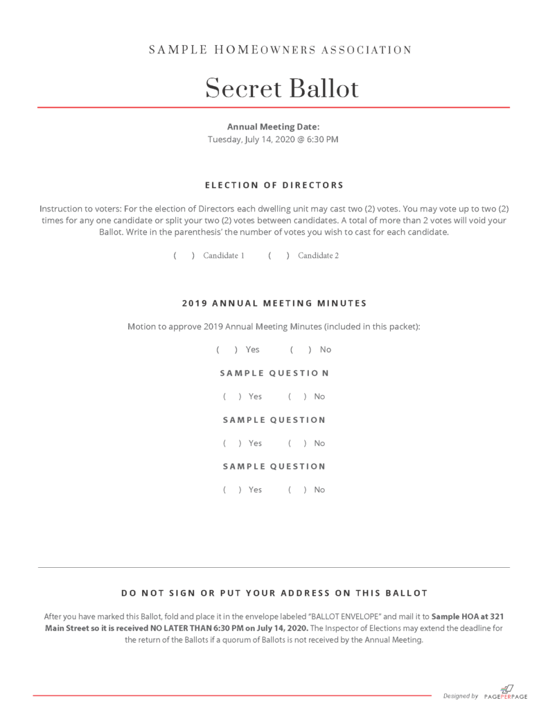 Best HOA Voting Template For Self Managed HOAs Page Per Page
